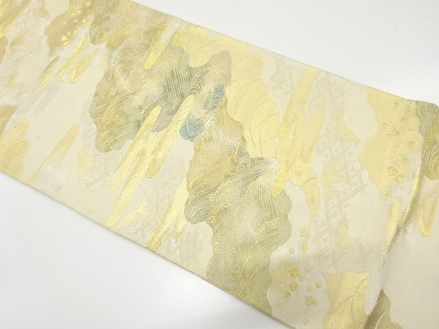 JAPANESE KIMONO / ANTIQUE FUKURO OBI / WOVEN ROUGH WAVE PATTERN A MIST